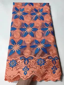 

(5yards/pc) 2019 newest African double organza lace fabric with Pink stones embroidery for party dress FZ1118