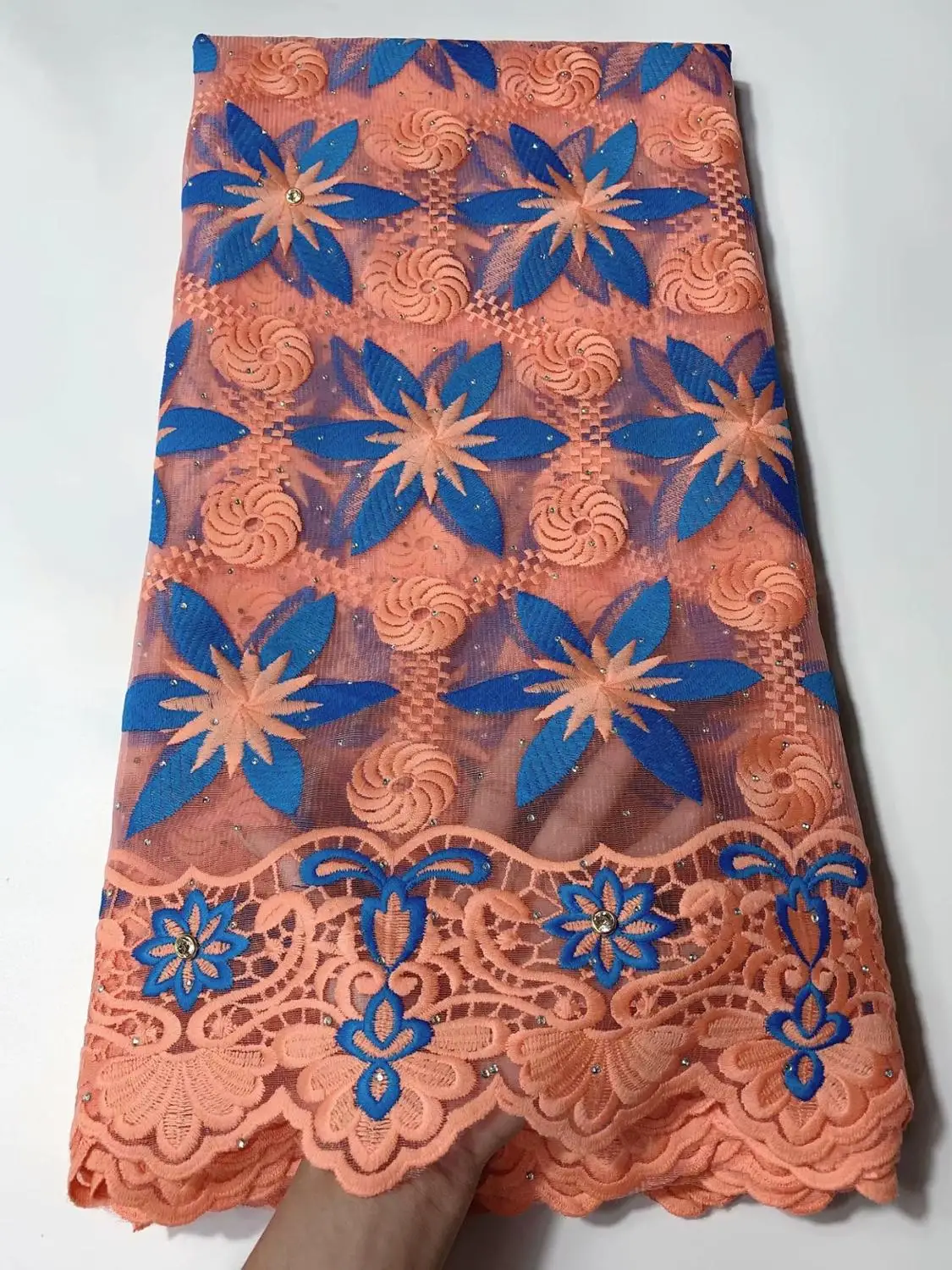 (5 ярдов/шт) 2019 новейшая африканская кружевная ткань из двойной органзы с розовыми