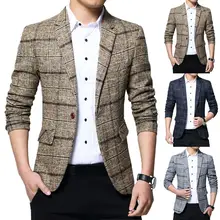 

Fashion Men Plaid Lapel Slim Fits Blazer Jacket Coat One Button Business Suit Plaid pattern, classic design, easy to match with