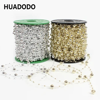 

60meters Gold Sliver Fishing Line Wedding Decoration Artificial Pearls Beads Chain for Christmas Decor Party accessories