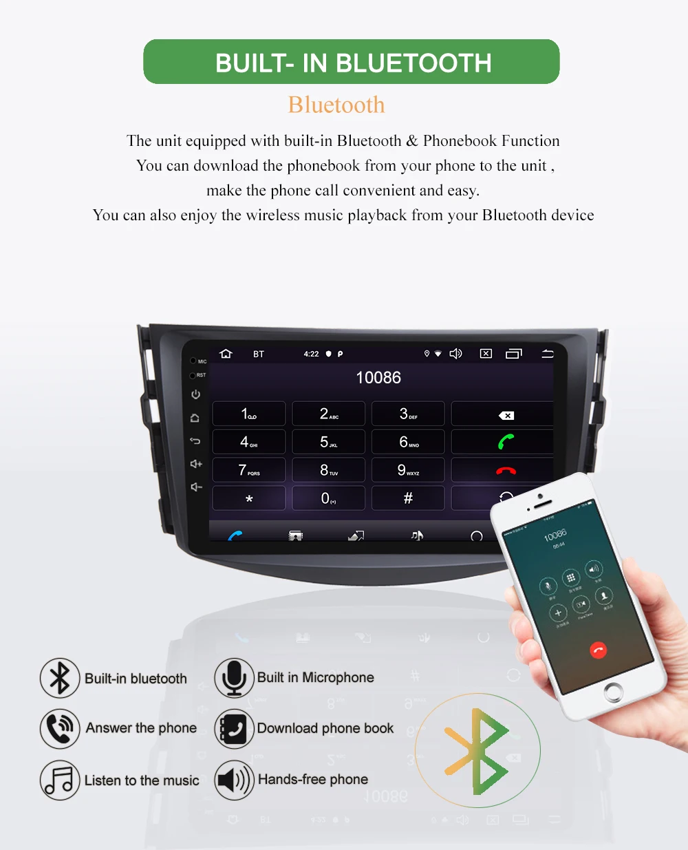 Best Bonroad  Android 9.0 Car multimedia playr for Toyota rav4 2007 2008 2009 2010 2011 Car DVD GPS Navigation palyer Ram 2G Rom16G 5