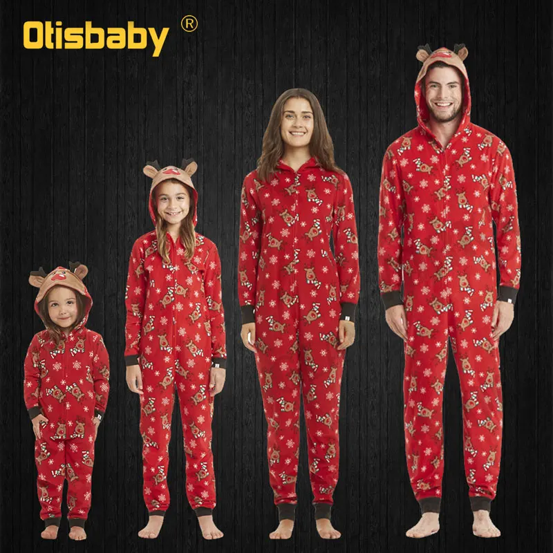 

Christmas Jumpsuit Pajamas with Deer Mother Kids Matching Family Outfits New Year Mom Daughter Father Baby Son Sister Clothes