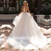 Customized Chic Scoop Illusion A Line Lace Wedding Dresses Elegant Applique Sequins Cap Sleeve Button Court Train Bridal Gown 2