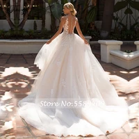 Customized Chic Scoop Illusion A Line Lace Wedding Dresses Elegant Applique Sequins Cap Sleeve Button Court Train Bridal Gown 2