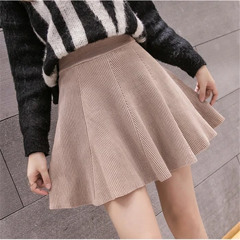 

Fashion Korean Solid Women Skirt Casual Ribbed Knit Females Mini Skirts Spring Elegant Ladies Cute High Waist A-line Skirt