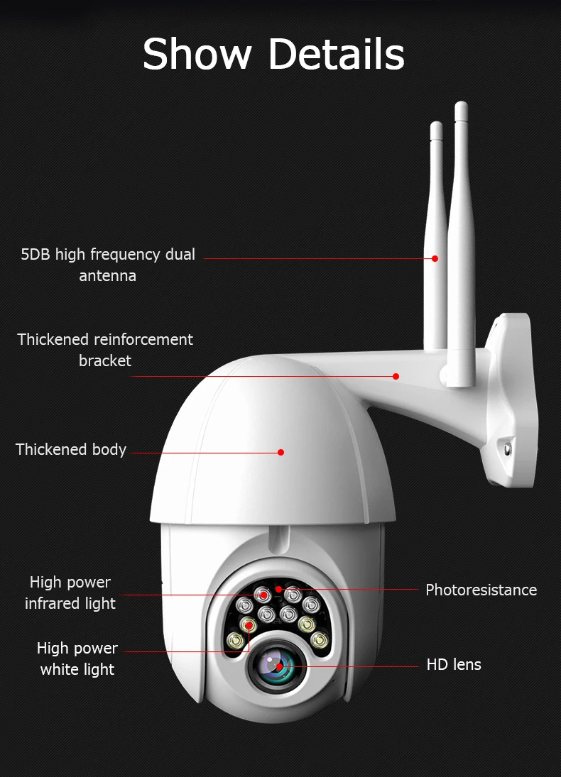Беспроводной Wi-Fi IP Камера HD 1080P Ночное видение 2MP PTZ наружная камеры для помещений Водонепроницаемый 200W пикселей сетевой камеры наблюдения