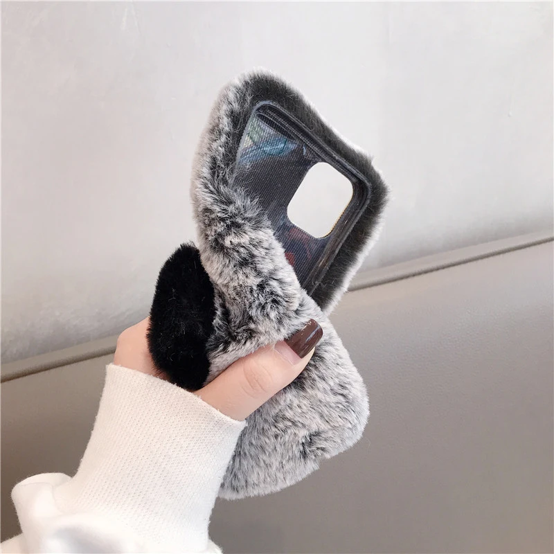 Симпатичная меховая чехол для телефона iPhone 11Pro Max Xs Max Xr X зимние теплые роскошные пушистые Форма Силиконовый противоударный чехол для фотокамеры мгновенного действия 8 7 6S Plus чехол
