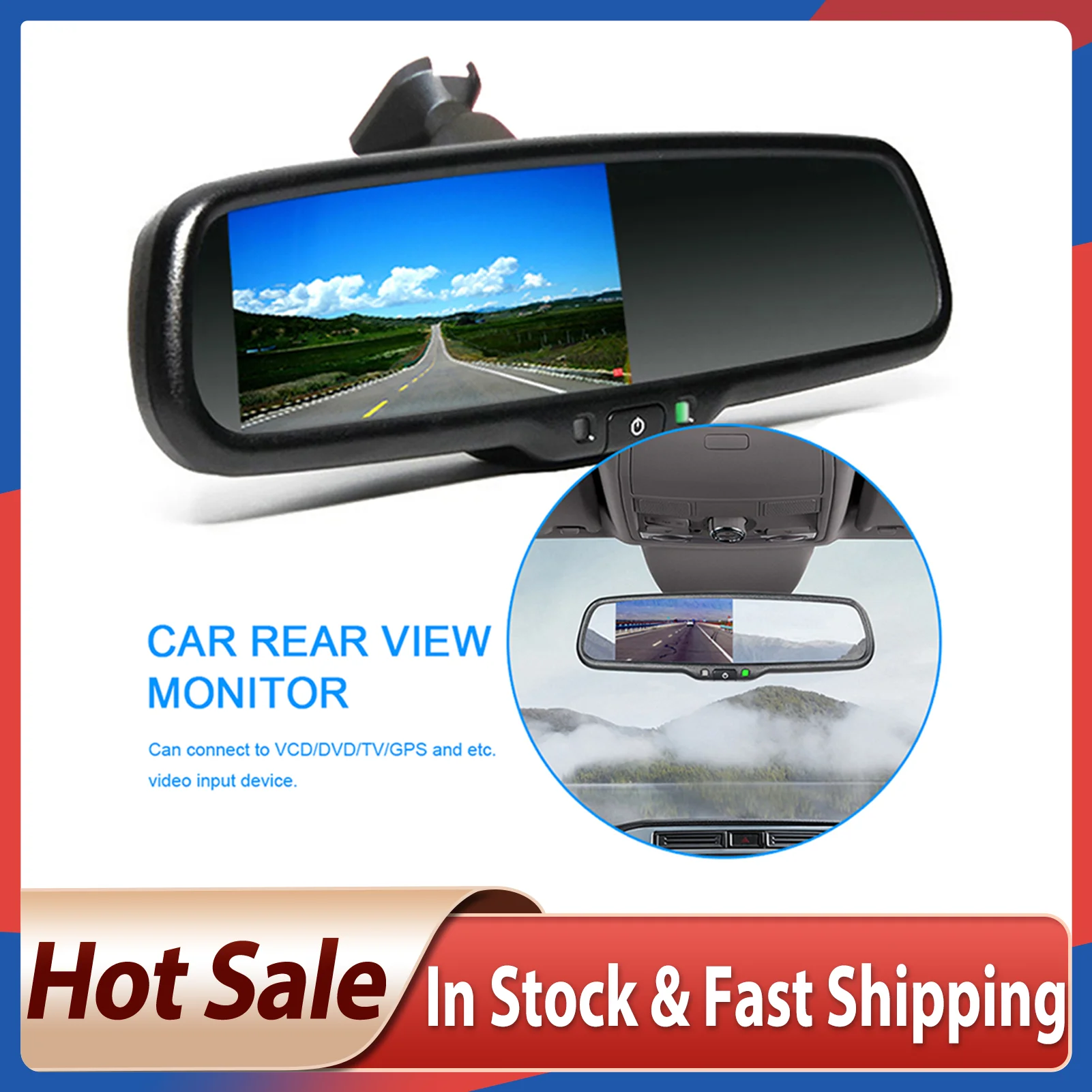 4.3In DC12V Car Rear View Mirror Monitor Display With Bracket Mount PAL/AUTO/NTSC Signal System Support VCD/DVD/TV/GPS | Автомобили и