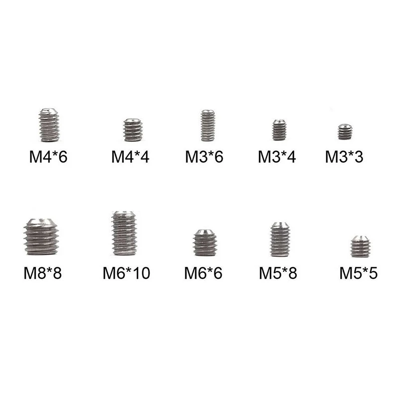 300pcs Head Socket Hex Grub Screw Assortment Cup Point Metric Standard Hexagonal Hexagonal Steel Allen Grub Point Screw Bolts