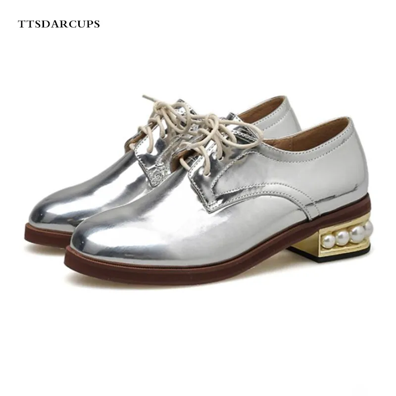 

TTSDARCUPS Autumn winter New Lace upper Pearl sole comfortable thick heel strap-on shoes Plus Size 35-41