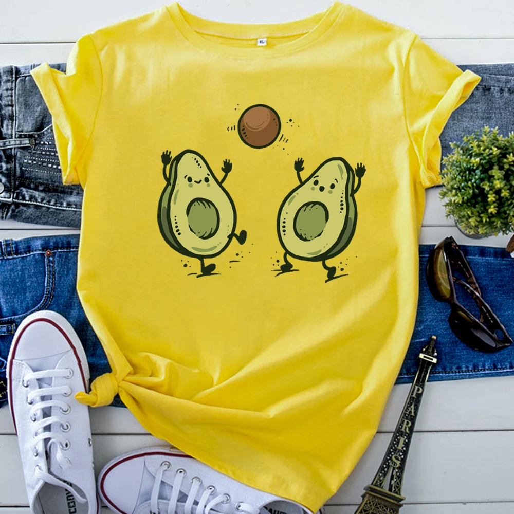 T Shirts Funny Avocado Fruit Printing T-Shirt For Women Vintage Harajuku Woman Tshirts Round Neck Korean Style Women Clothes