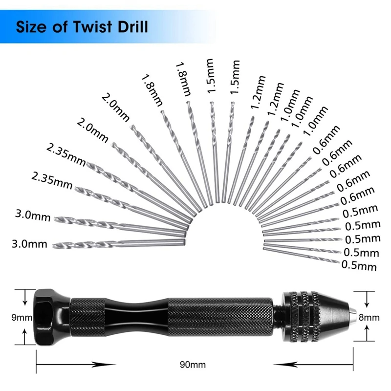 

Hand Drill Bit Set 26Pc Manual Drill Set Precision Pin Miniature Mini Twist Drill For Metal Wood, Jewelry, Exquisite Handwork, E