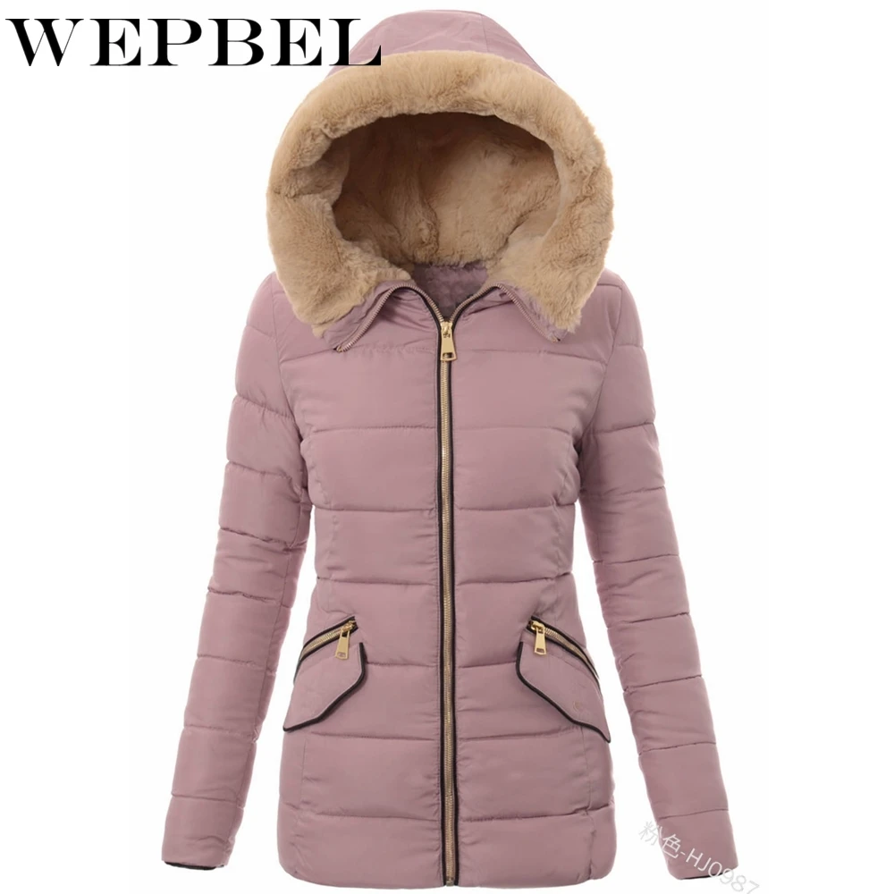 WEPBEL, новинка, Женская парка с длинным рукавом и капюшоном, с карманами, на молнии, тонкая, зимняя, теплая, толстая, модная, для девушек, длинное пальто, парки