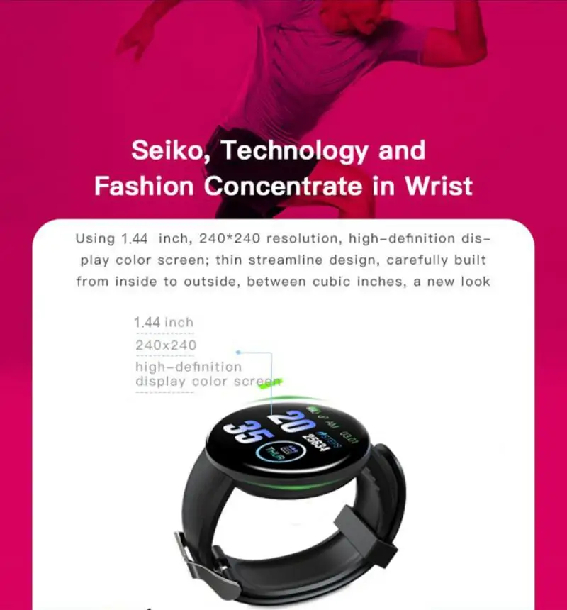Smart Watch Men 1.44 Inch TFT Color Screen Smartwatch Motion Tracking Sport Wristwatch Multi-language Bluetooth-Compatible Watch