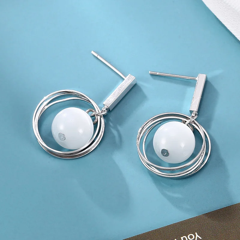 

2019 New Korean Fashion Earrings Metal Geometry Pendant Stud Earrings Pearl Opal Earrings Women Wedding Party Gifts