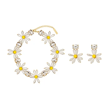 

Hand-Woven Summer Daisy Pearl Light Diamond Necklace Celebrity Inspired Flower Ear Stud Earrings for Women