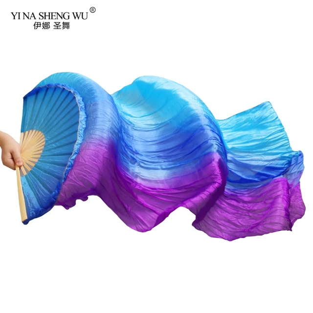 1 Piece Imitation Silk Colorful Belly Dance Fan Handmade Fan For Kids/Women Bellydance Long Fan Chinese Dance Fan Veil 22 Colors Color 13