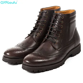 

QYFCIOUFU NEW Spring/Autumn Vintage Mens Chelsea Boots Genuine Leather Men Casual Boots Lace-Up Bullock Ankle Boots