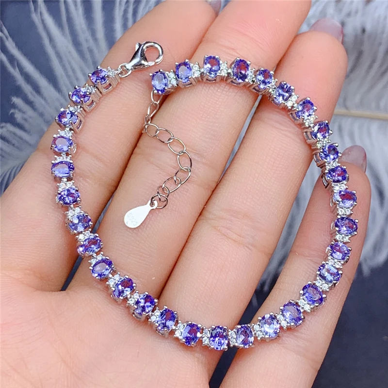 

WEAINY Natural Tanzanite Bracelet Adjustable S925 Silver Birthstone Jewelry Women Bracelet Anniversary Gift with Certificate