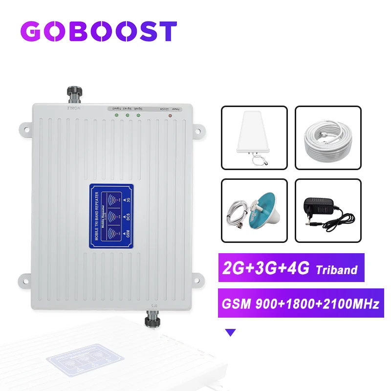 GOBOOST 2G 3G 4G трехполосный ретранслятор сотового сигнала GSM 900 1800 2100 мобильный