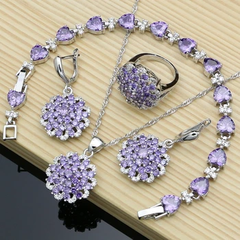 

Luxury 925 Sterling Silver Bridal Flower Jewelry Sets for Women Earrings Rings Dropshipping Necklace Set Fashion Gift