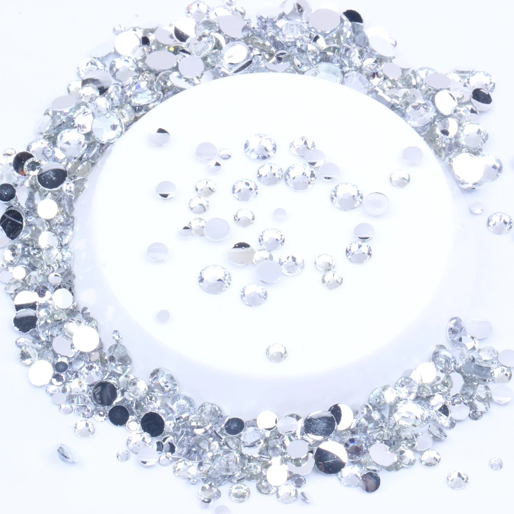 Crystal 500/1000pcs 2-6mm Resin Rhinestones Round Flatback Non Hot Fix Diamonds Appliques For Craft Fabric Wedding Dresses