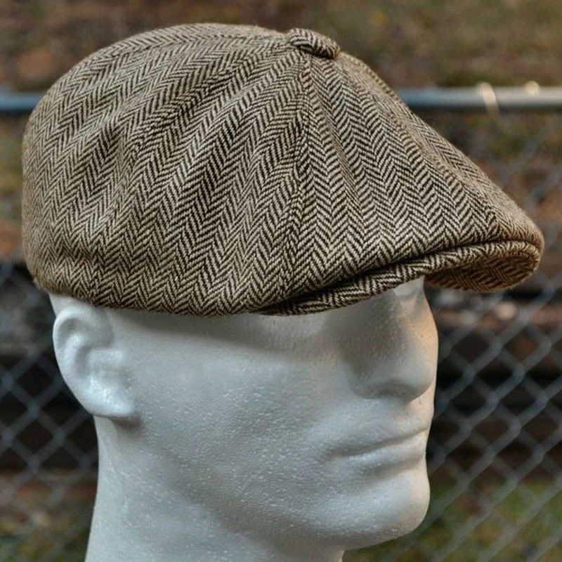 2020 new men's herringbone style berets retro woolen top felt hat fashion wild casual berets flat berets best mens beret Berets