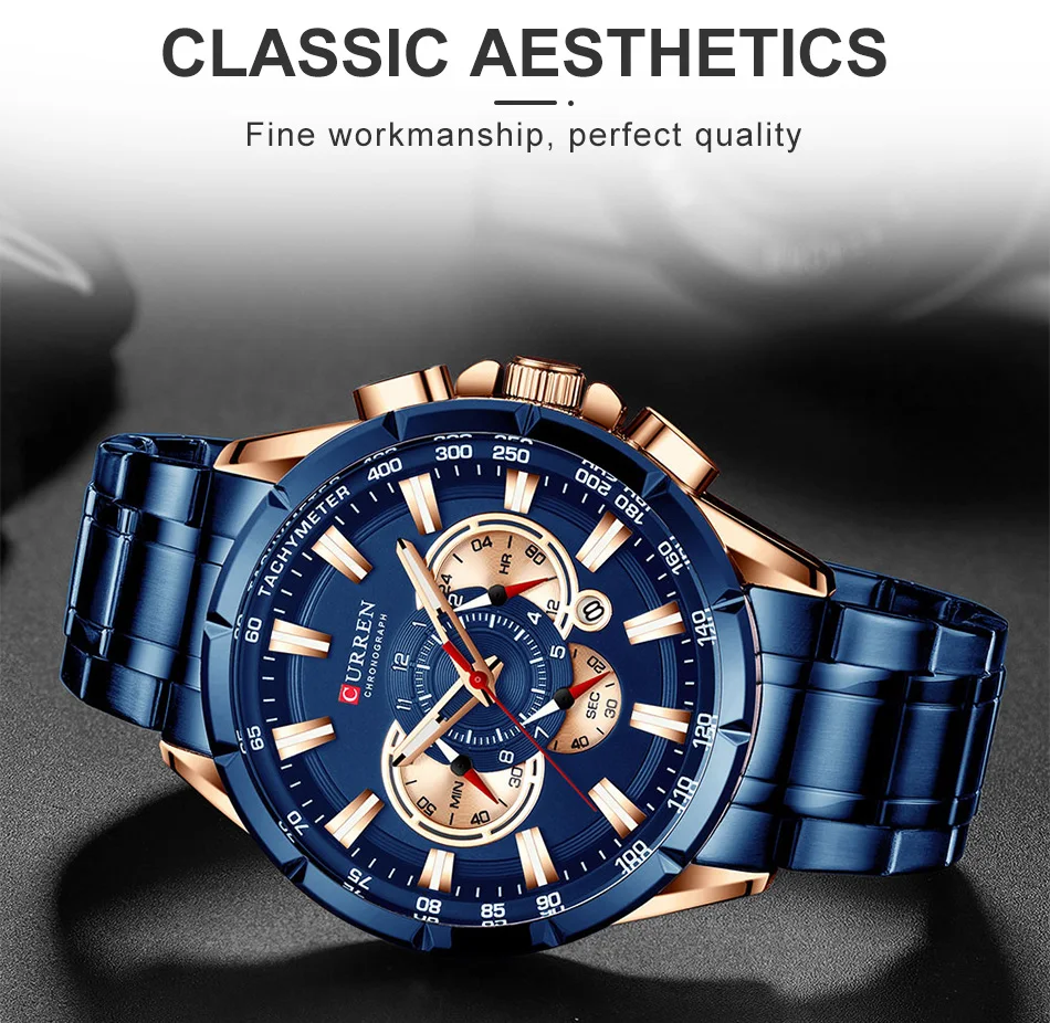 CURREN Мужские часы Топ люксовый бренд кварцевые наручные часы нержавеющая сталь хронограф большие спортивные часы с датой Relogio Masculino