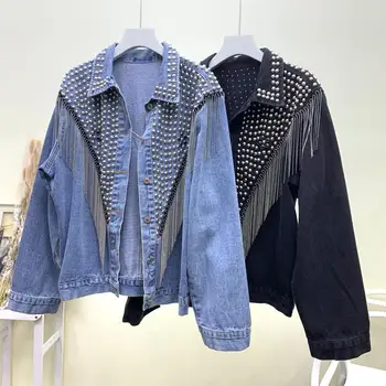 

Women's Denim Jacket 2020 Spring New Female Denim Jacket Women Coat Outerwear Rivet Fringe Jackets Woman