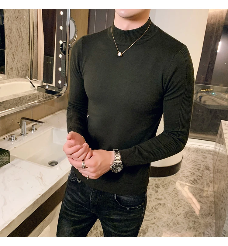 Liketkit, мужские свитера,, мужская повседневная водолазка, однотонный хлопок, тонкая трикотажная одежда, мужские пуловеры для фитнеса, джемпер, осень