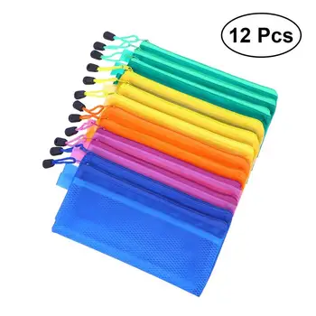 

12pcs Mesh Portable Zipper Stationery Bag A6 File Bag Pencil Bag for Office Staffs