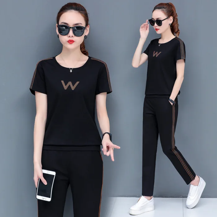 

Hot Selling Pure Cotton Sports WOMEN'S Suit Summer 2020 New Style Large Size Dress-Style Two-Piece Set Slimming Summer Wear