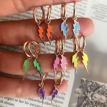 

trendy summer hot fashion jewelry Gold color Neon rainbow colors lightning charm earring