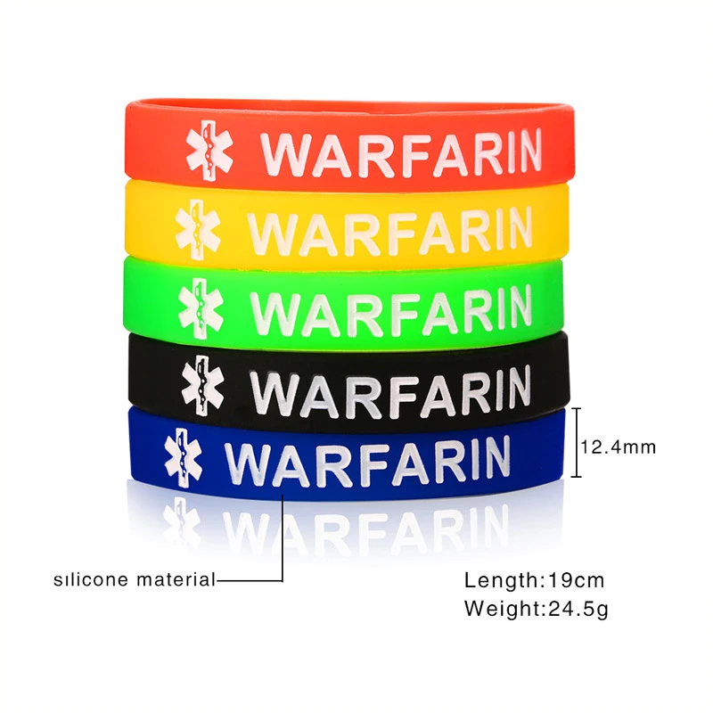 Warfarin 5 шт./компл. силиконовые медицинские оповещения браслет для Для мужчин Для женщин для маленьких детей 5 цветов/наборы женщины крови тоньше Тип при сахарном диабете 1 браслеты ювелирные изделия - Окраска металла: Warfarin