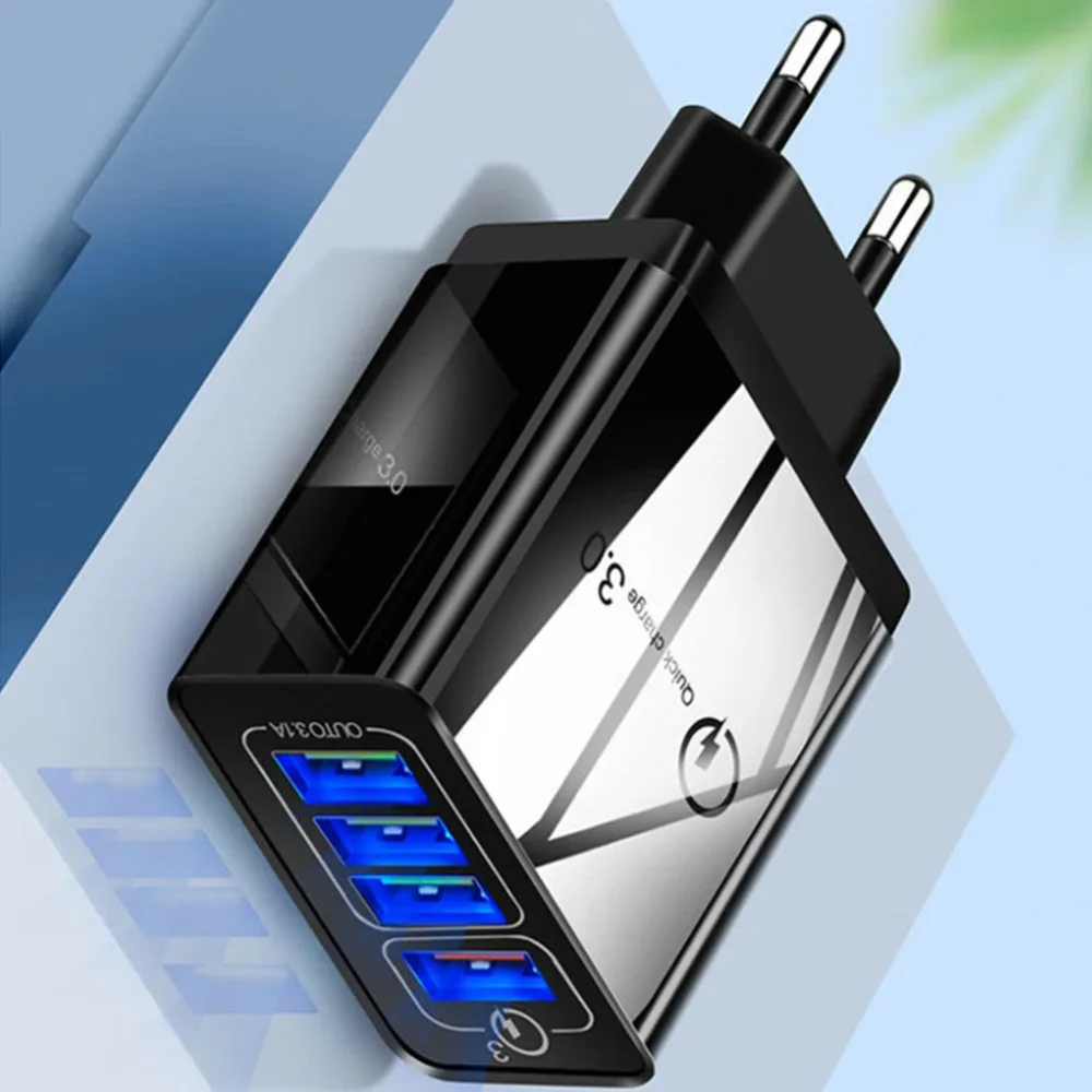 4 порта USB зарядное устройство Быстрая зарядка мобильного телефона быстрая настенная зарядка EU US QC 3,0 штепсельный адаптер для iPhone huawei samsung Xiaomi