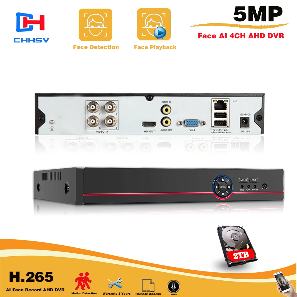CHHSV 4CH 5MP H.265 супер CCTV XVR AHD NVR DVR цифровой видеорегистратор для CVI TVI аналоговая IP