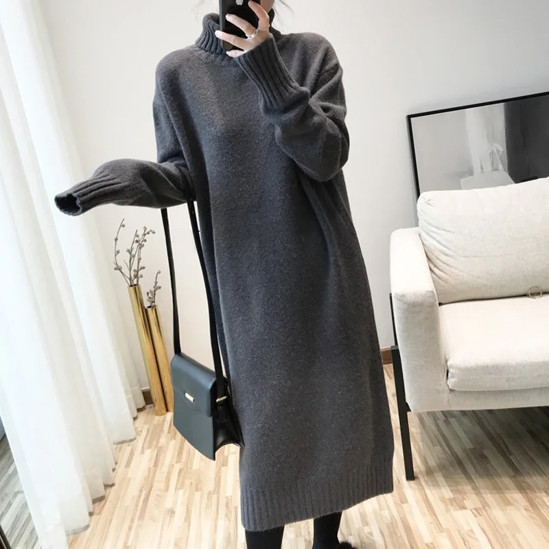 

Knit Long Maxi Dresses For Women Elegant Turtleneck Sweater Women Dress Plus Size Knitwear Warm Autumn Winter Dress Vestido 2019
