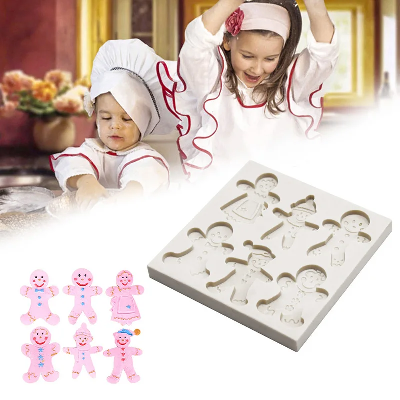 

Silicone Mold Fondant Cake Mould Fondant Chocolate Candy Cake Decorating Tools Confeitaria Xmas Gingerbread Man Style Kitchen
