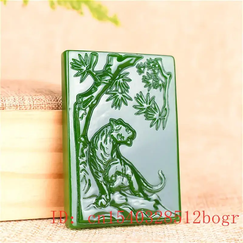 Зеленый нефрит ожерелье C подвеской в виде тигра модные резные натуральные