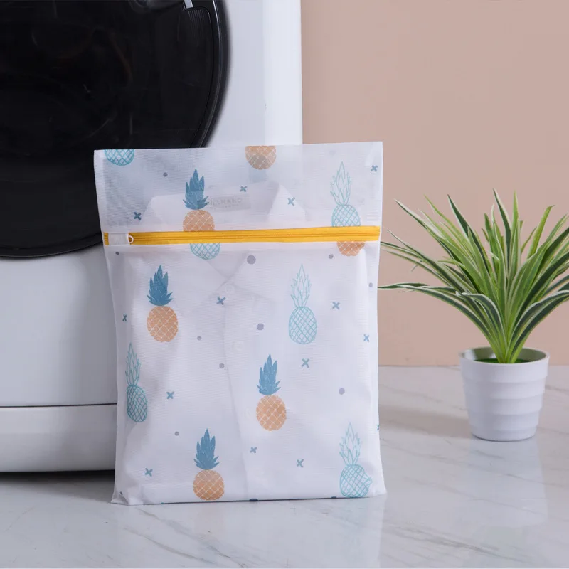 Pineapple Printing Zippered Mesh Laundry Bag Polyester Washing Net Bag For Underwear Sock Washing Machine Pouch Clothes Bra Bags