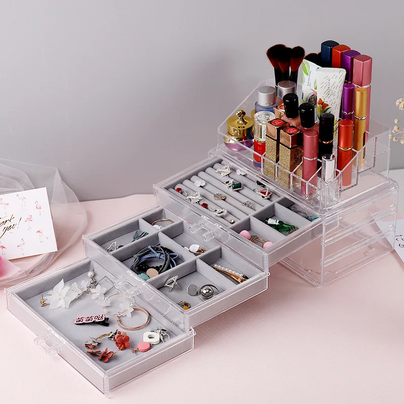 Акриловая прозрачная Косметика ящик для хранения многофункциональный пылезащитный ящик выдвижного типа ручной работы ювелирных изделий макияж инструмент для хранения