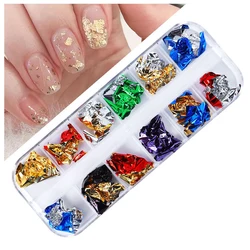 Gold Foil Irregular Glitter Nail Art Decoration Flakes - 12 Grids (CBP)