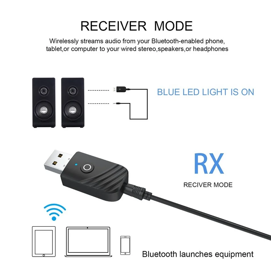 BT Bluetooth Transceiver Adapter Bluetooth Aux Adaptor Bluetooth Audio Receiver Bluetooth Adapter Audio Adapter Wireless USB Adapter 3 in 1 Wireless USB Bluetooth 5.0 Adapter Audio Receiver Transmitter 3.5mm AUX adaptador for car TV PC Computer Home Stereo