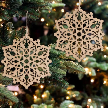 

AA 10 Pcs Christmas Decoration, Hollow Wood Star House Snowflake Hanging Ornament for Christmas Tree, Door Handle, Closet