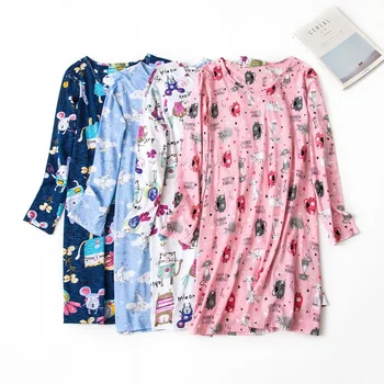 

Nightdress Spring And Autumn Long-Sleeved 100% Cotton Ladies Plus Size Cute Cartoon Pijama Korean Cartoon Cute Sleepwear Пижама