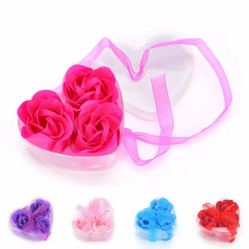 3 шт., искусственные ароматизированные лепестки роз на День святого Валентина, Подарочная коробка для ванны, мыло для тела, цветок, подарок на свадьбу