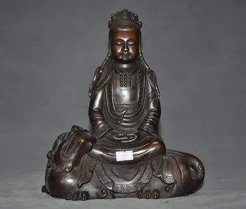 

christmas 9"Tibet Buddhism bronze Wenshu Manjushri Lion Guanyin Bodhisattva goddess Statue halloween