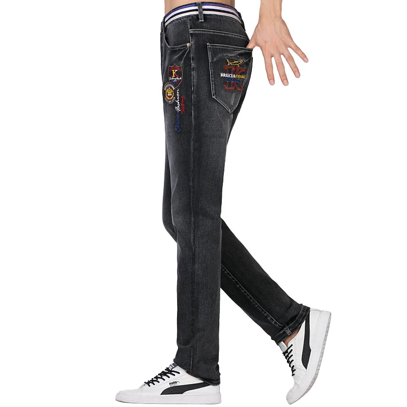 Great Value Brand Men's Slim Fit Jeans Fashion Business Classic Style Stretch Jeans Denim Pants thick Casual Trousers Male Black grey