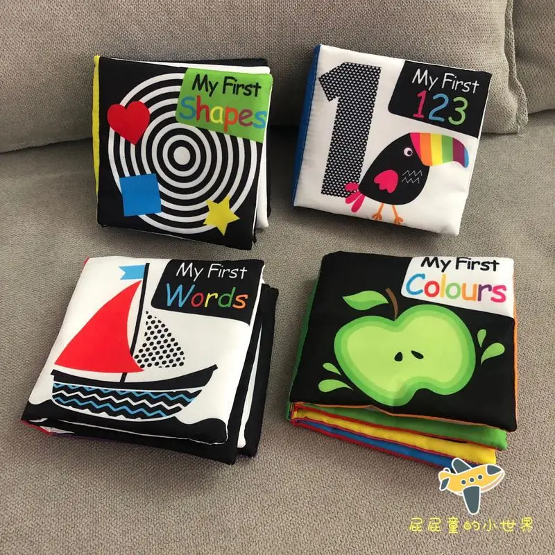 

Four-piece Package Newborns Black And White ENLIGHTEN Visual Training-Washing Infants English xiang zhi Early Education Cloth Bo