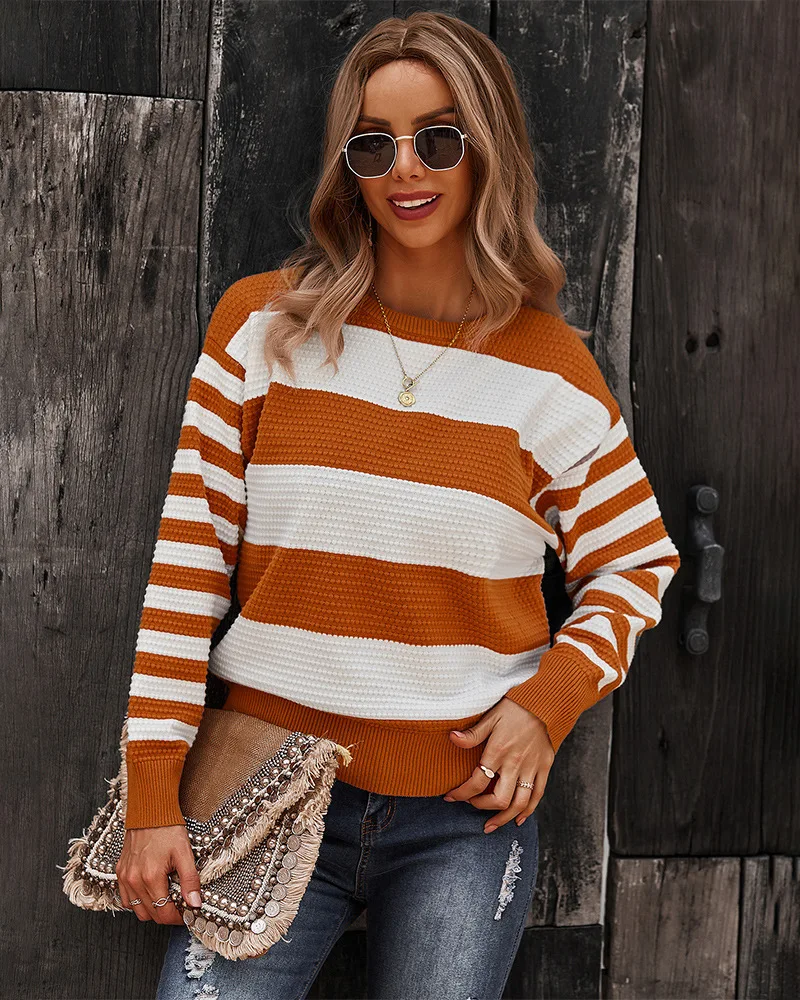 Waliicorners Sweater Women Pullover Tops Striped Casual Warm Jumper Knitted Loose Sweaters Women Female Pull Knitwear 18 H2b0686f3dbde410d8c9069313741a4f9B